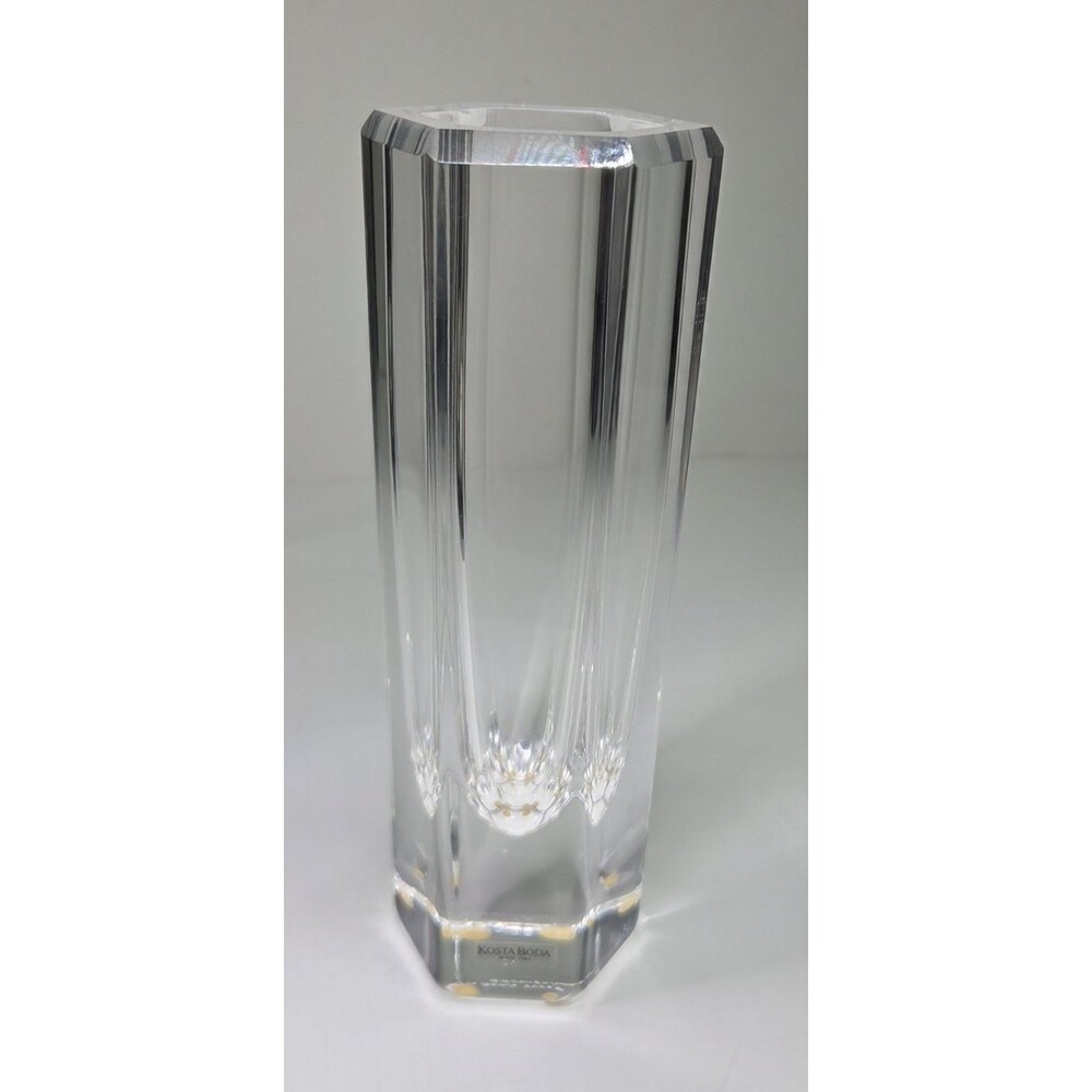 Kosta Boda Clear Crystal Hexagonal Vase Signed B. Edenfalk 44269 8.8" H Sweden